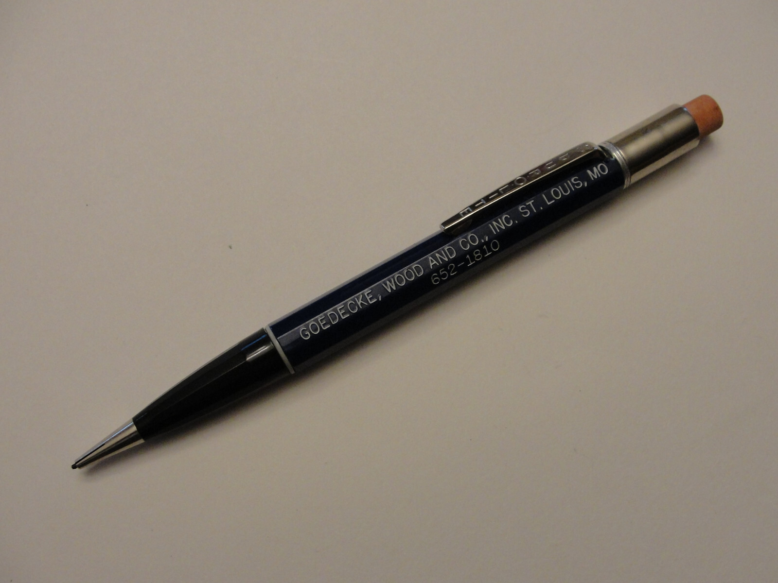 Vintage Durolite Black Blue Tip Mechanical Pencil w/Adv. – Goedecke Wood and Co.