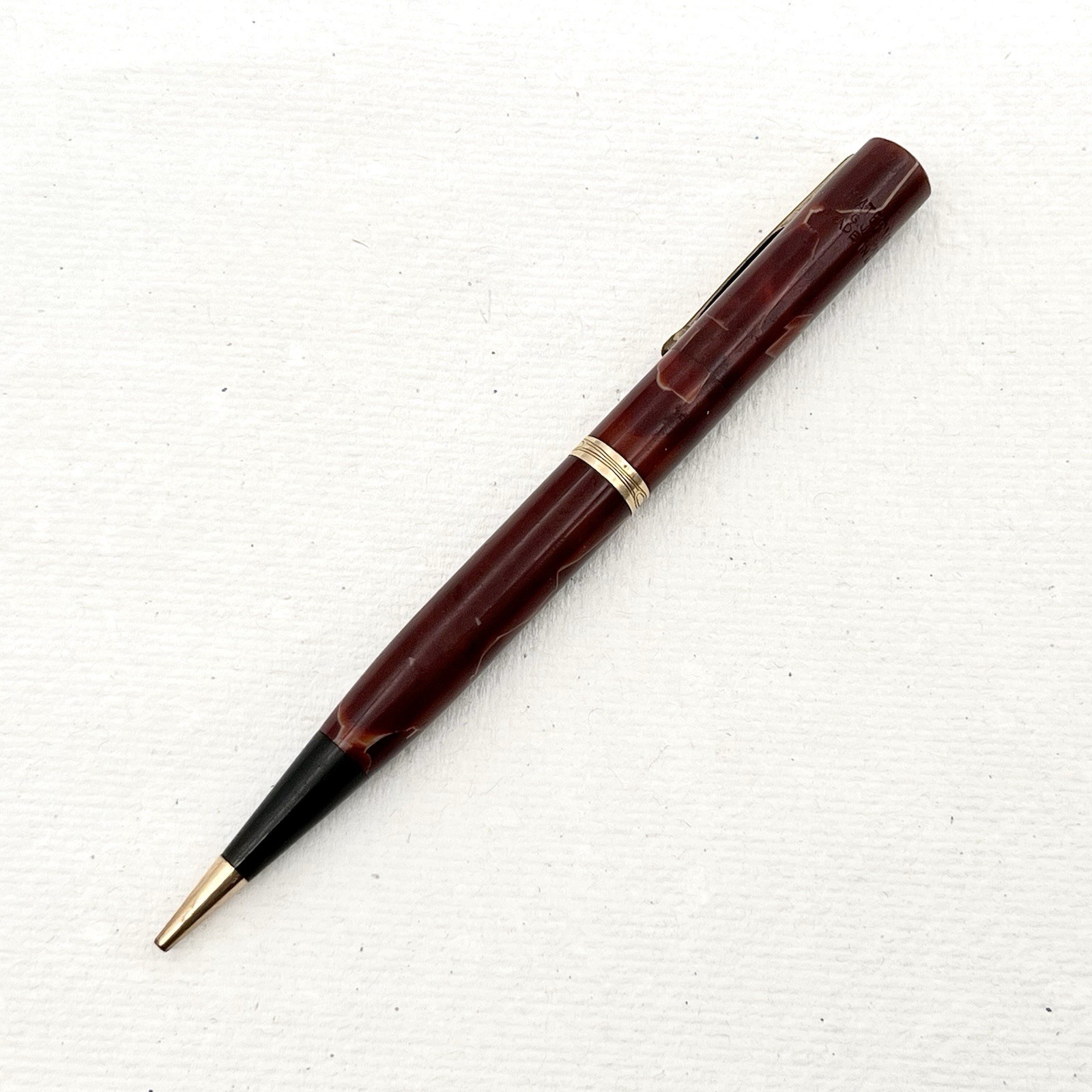 Waterman Mahogany Marble Celluloid Mechanical Pencil 5″ 1.1mm – Works