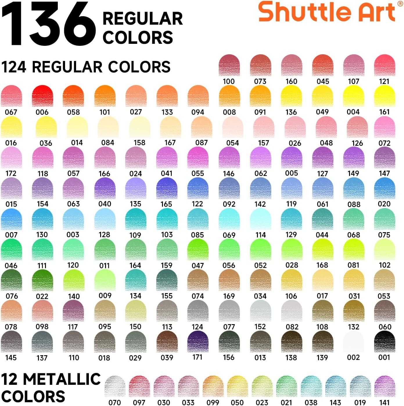 Shuttle Art 136 Coloured Pencils , Soft 1 Count (Pack of 136), 136 colour