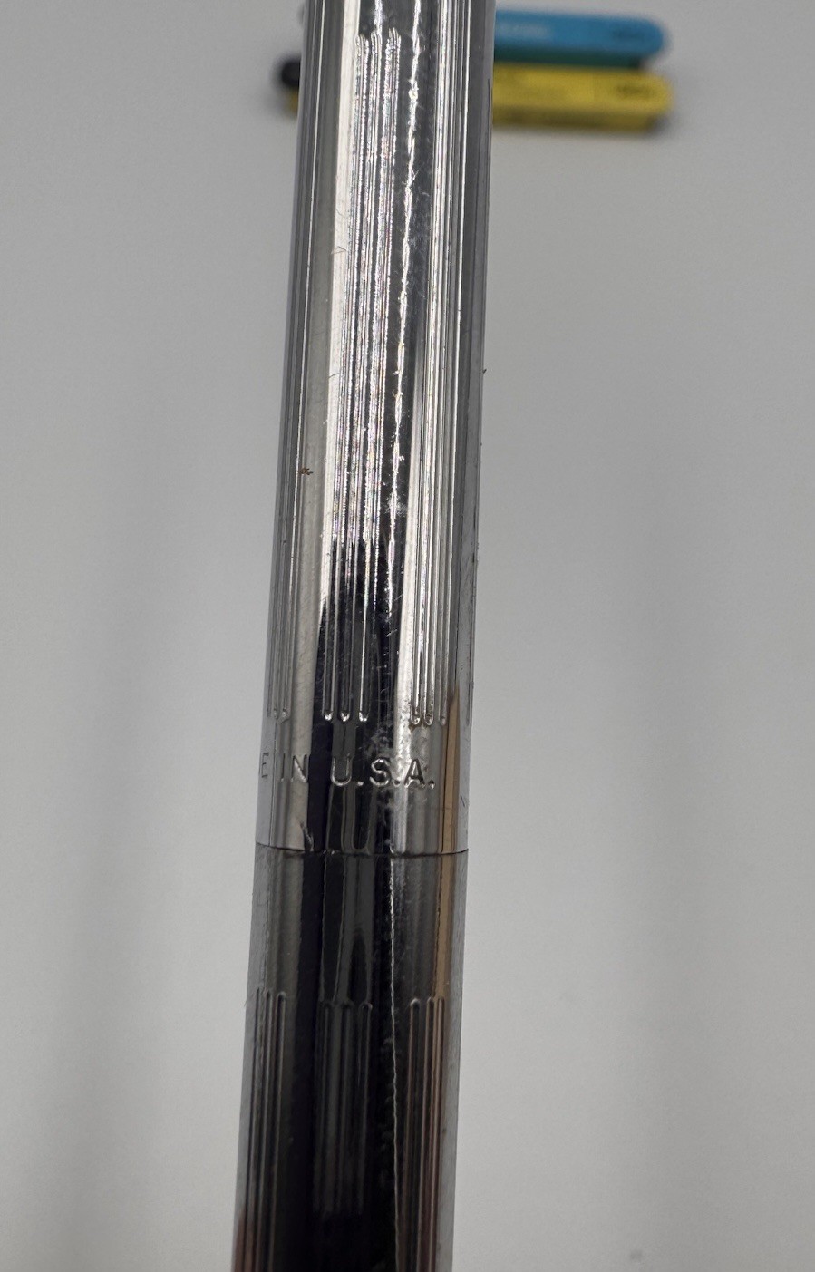 VTG Sheaffer Mechanical Pencil Ribbed Chrome White Dot W/Erasers & Lead Refills