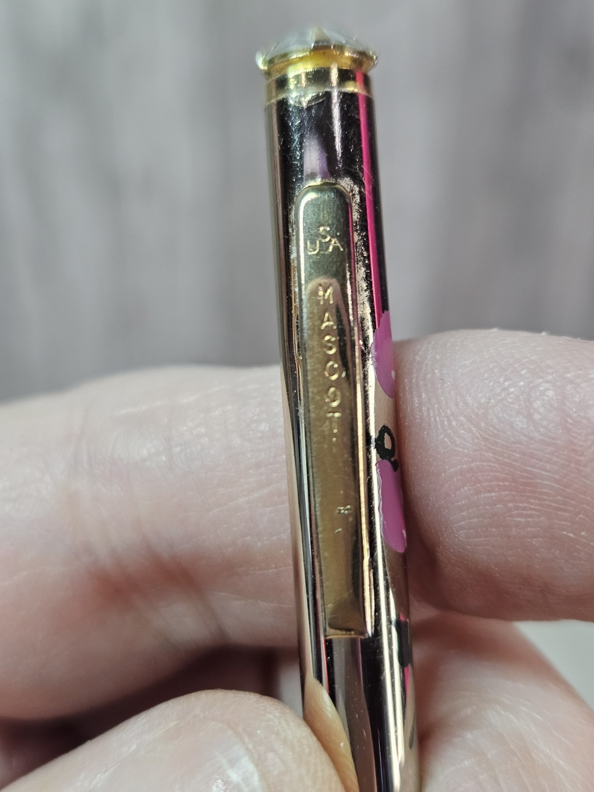 Vintage USA Hand Painted Flower of the Month Mini Mechanical Pencil Gold Tone…