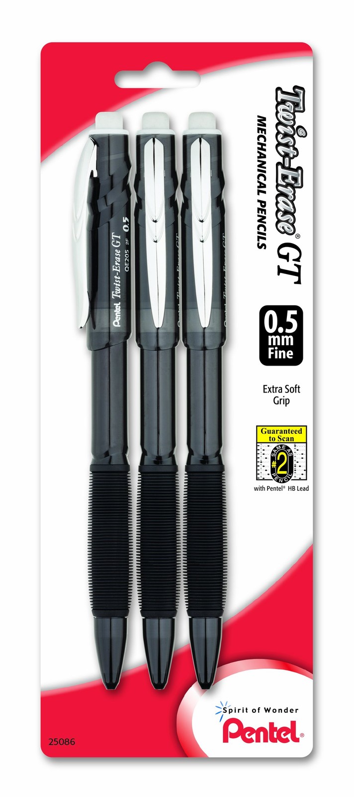 Pentel Twist-Erase GT (0.5mm) Mechanical Pencil, 3 Count (Pack of 1), Random