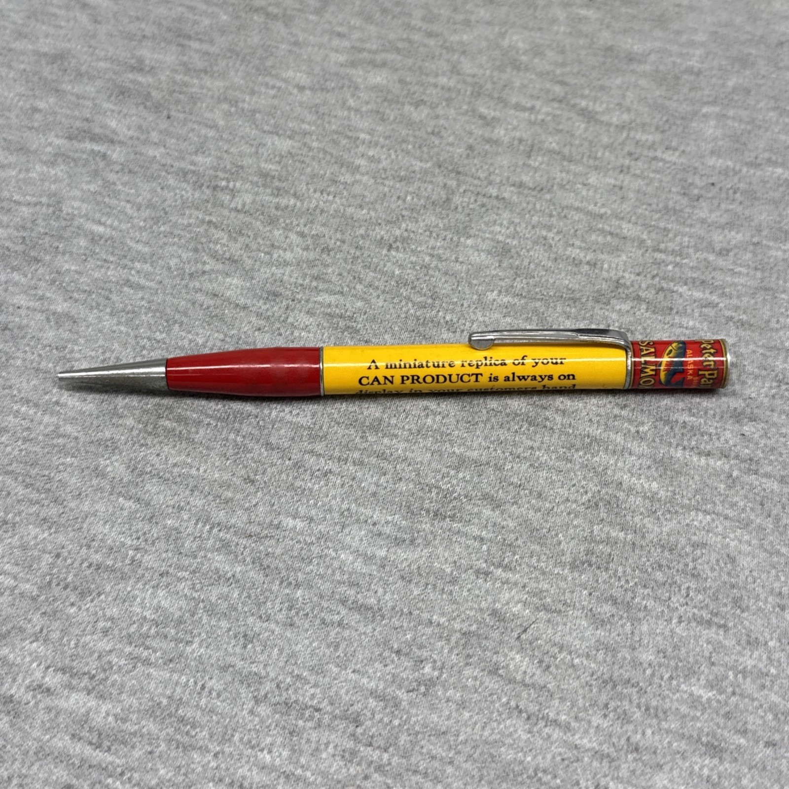 Vintage Ritepoint Mechanical Pencil Peter Pan Alaska Pink Salmon Can Top Sample