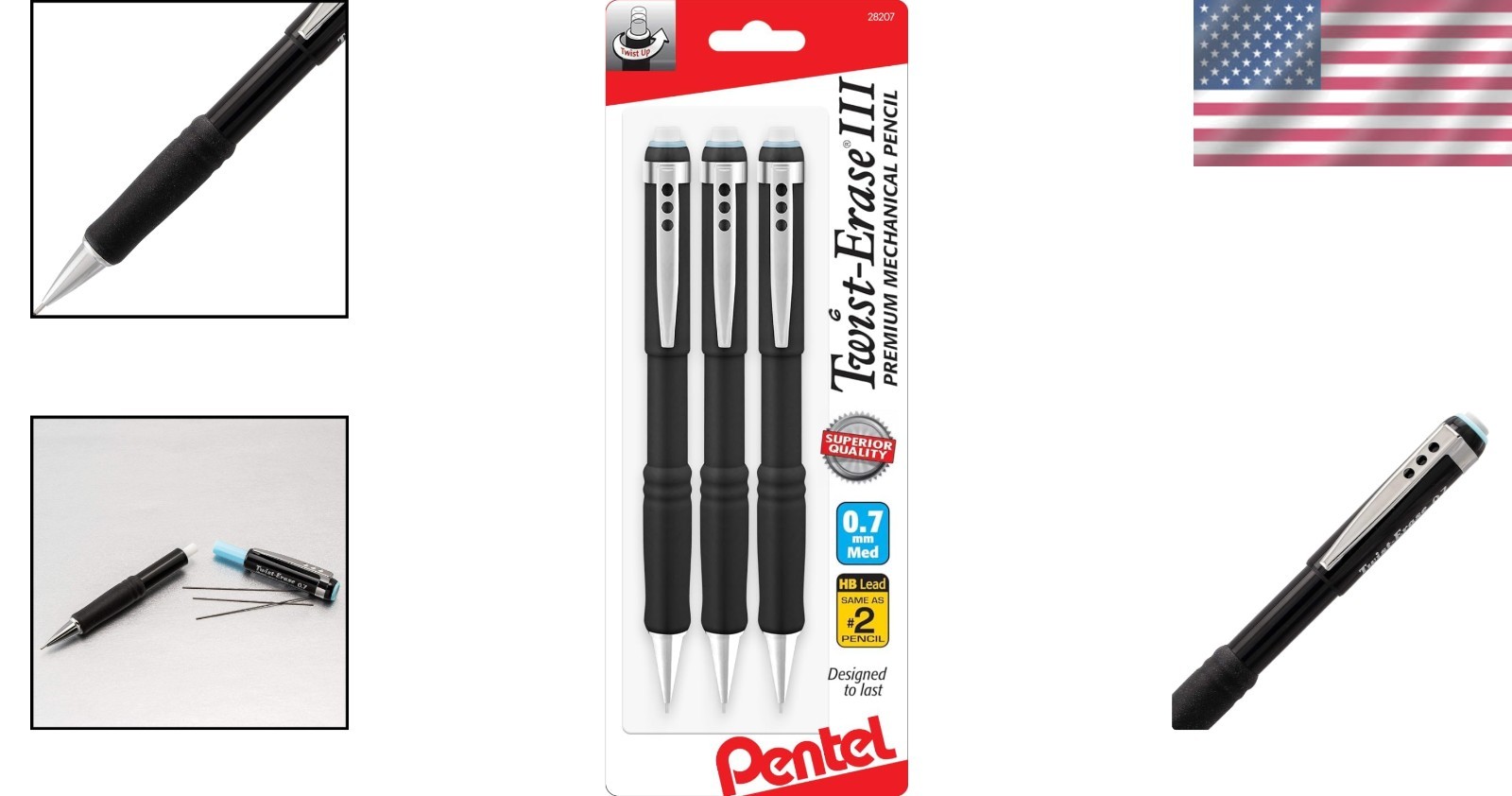 Comfort Grip 0.7mm Twist Erase III Pencils – 3 Count for Effortless Writing