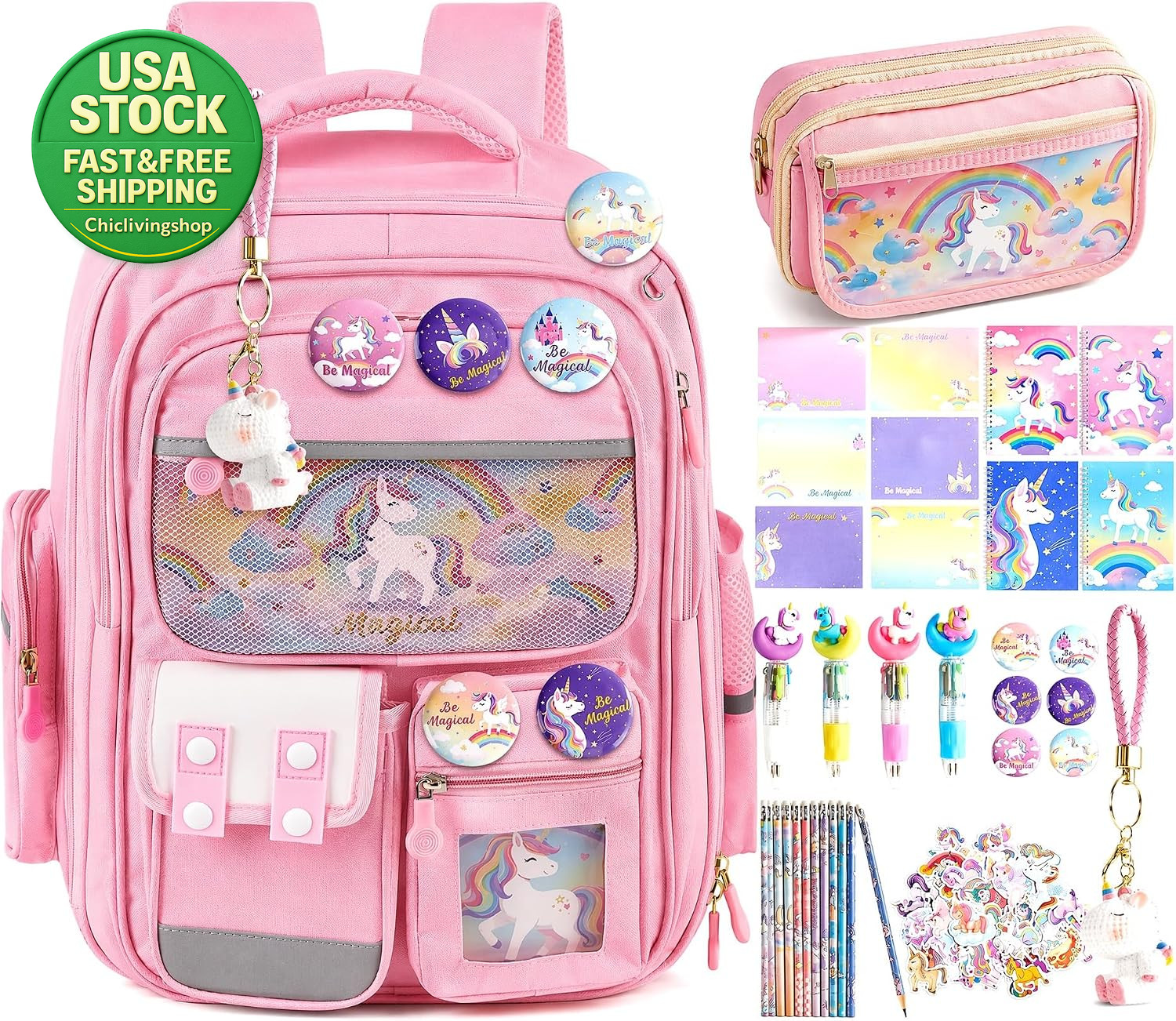 88PCS Unicorn Backpack Stationery Set School Supplies Kids Magical Gift Kit