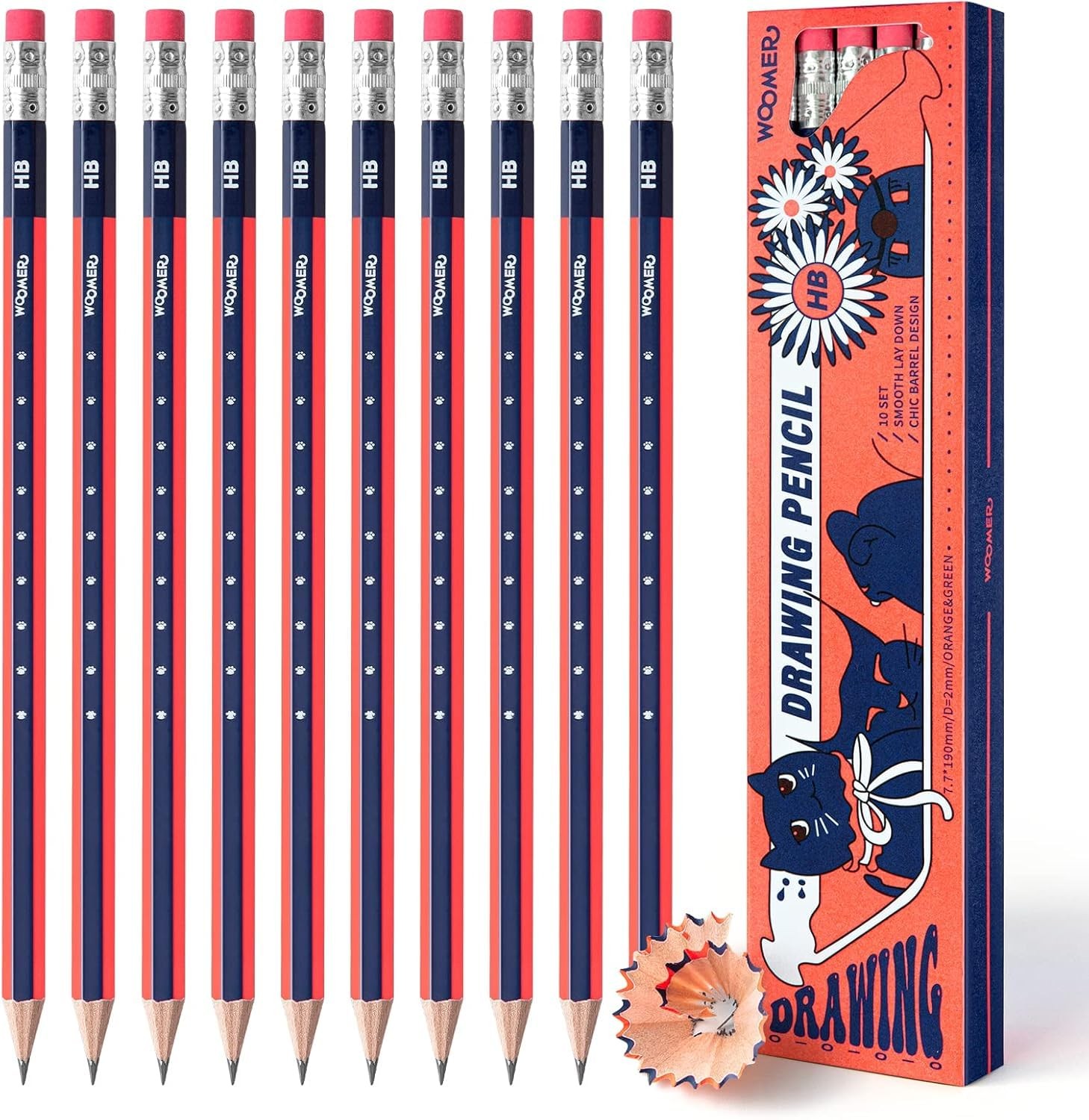 Woomer Premium HB Pencils Set, High-concentration 1 Count (Pack of 10), Black