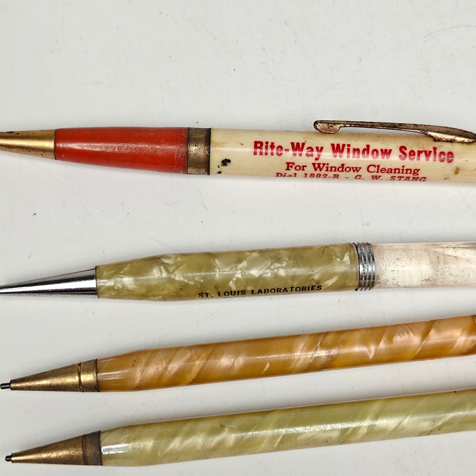 Lot 4 Vintage Advertising Pencils Magniying Phone Dialer Marbled