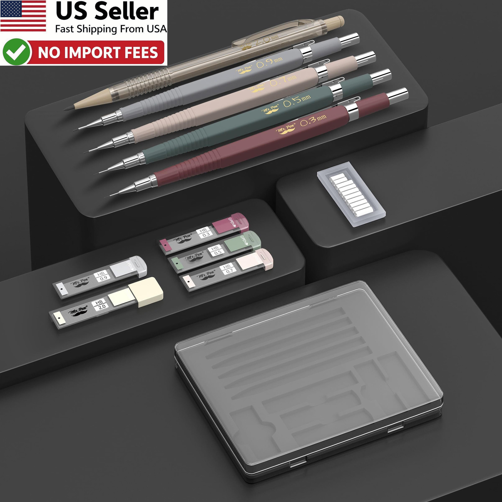 Mr Pen Art Mechanical Pencil Set 5 Sizes HB Lead Refills Drawing Sketch FROM USA