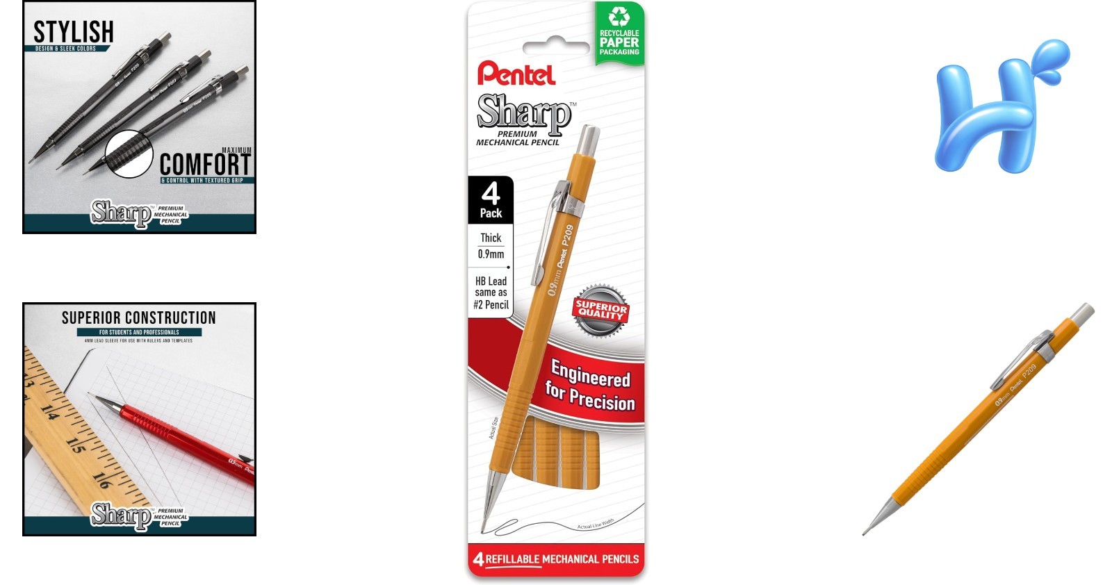 Sharp Mechanical Pencils with 0.9mm Bold Leads – Perfect for Writing & Sketching