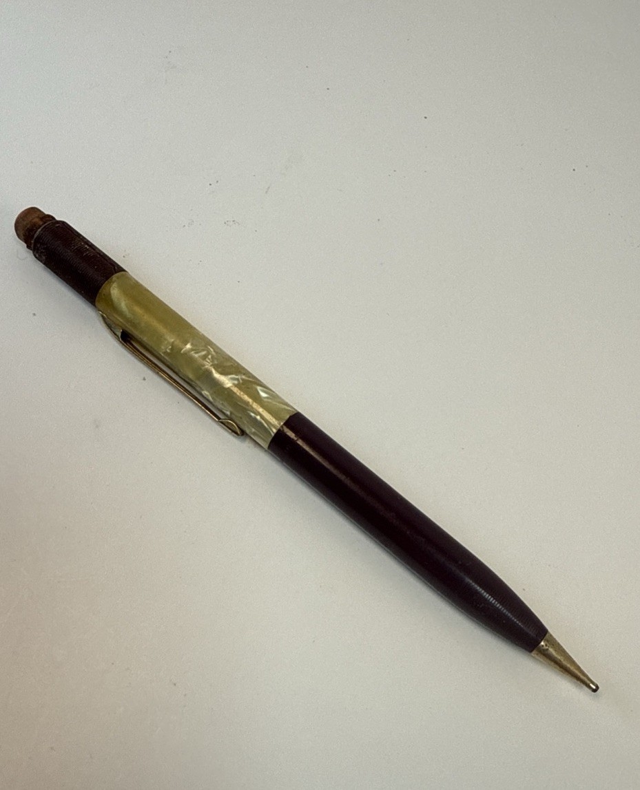 Vintage Sheaffer Mechanical Pencil – Maroon Gold Marbled Mother Of Pearl