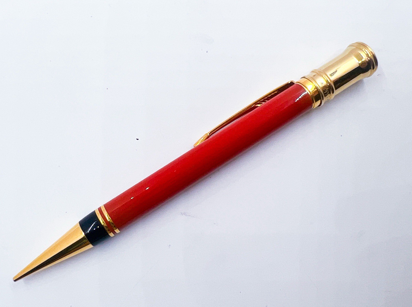 NOS Parker Duofold 23K Orange Mechanical Pencil 0.9mm Continue Twist Cherry Wood