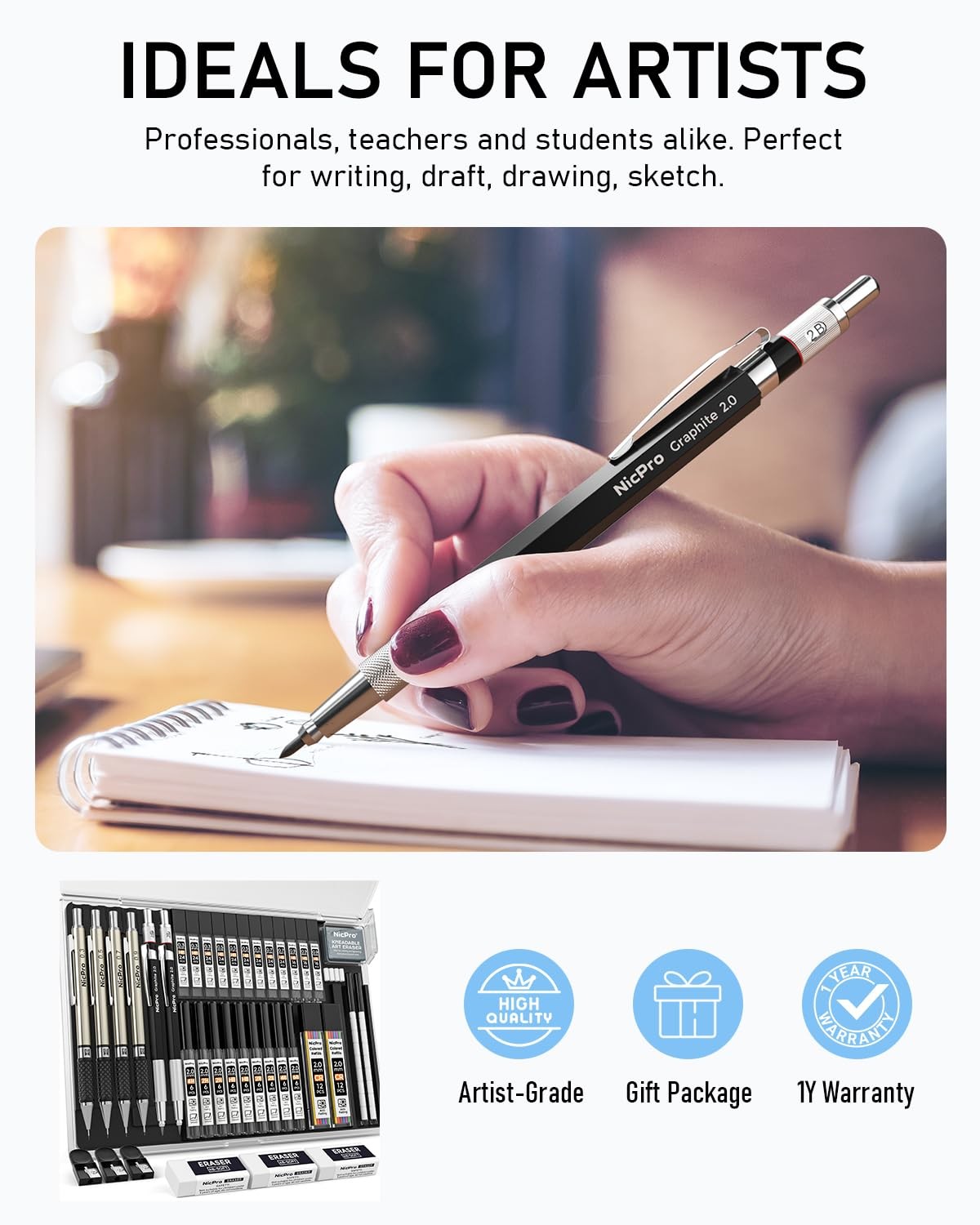 37PCS Art Mechanical Pencil Set, 4PCS Metal Drafting Pencil 0.3mm, 0.5 mm, 0….