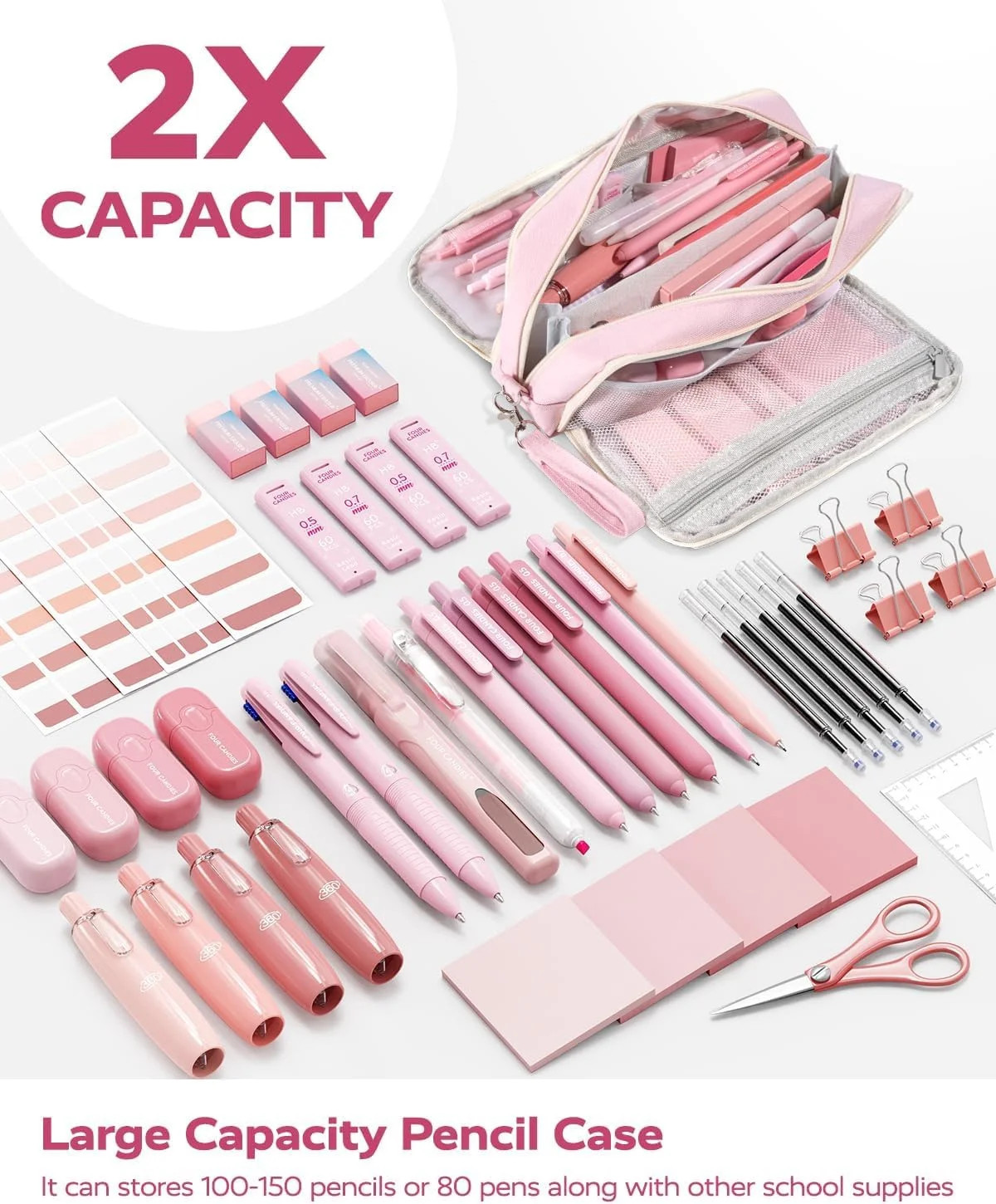 Canvas Pencil Cases with Removable Handle, Pink, 1 Count