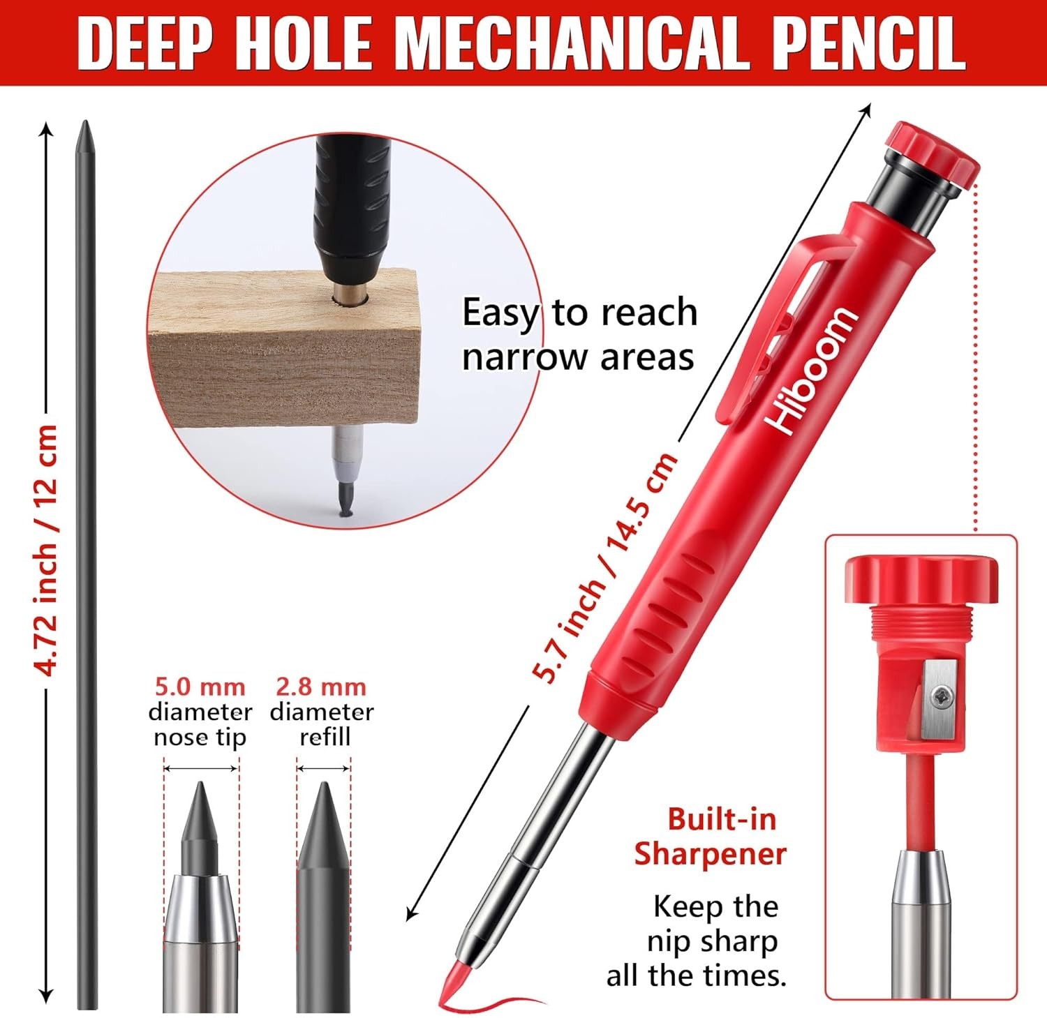 Solid Carpenter Pencils 3 Pack with Pencil Caps & 21 Refills for Woodworking