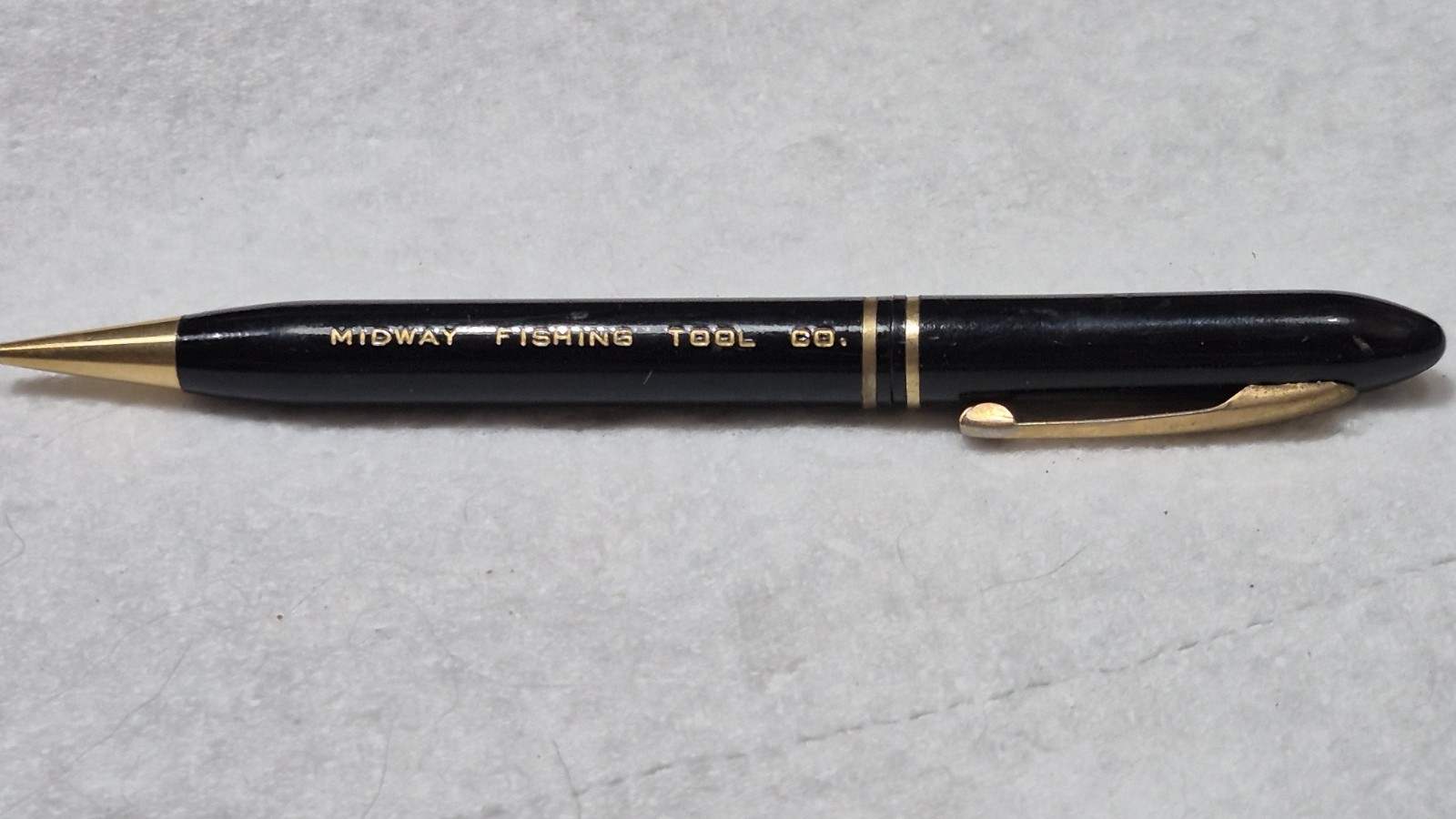 “Midway Fishing Tool Co.” Black/Polished Brass Trim Working Mech Pencil