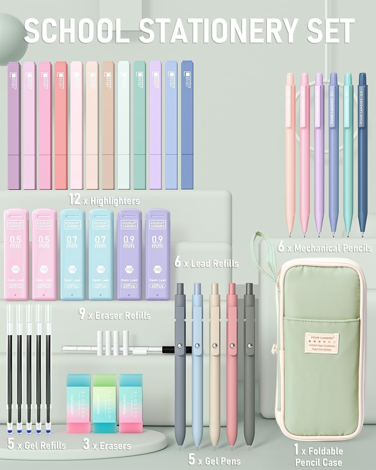 39 PCS Aesthetic School Supplies with Cute Pen Case, 12 Pastel Highlighters, …