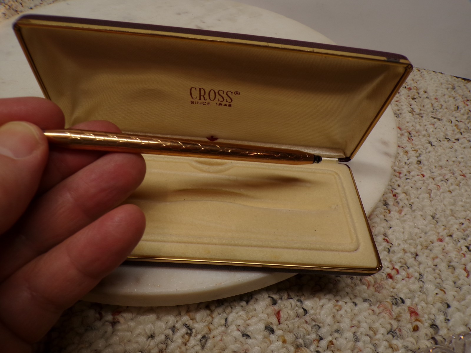 UNIQUE Design Working Cross Mechanical Pencil In Brown Case 1/20 14K Gold Fill