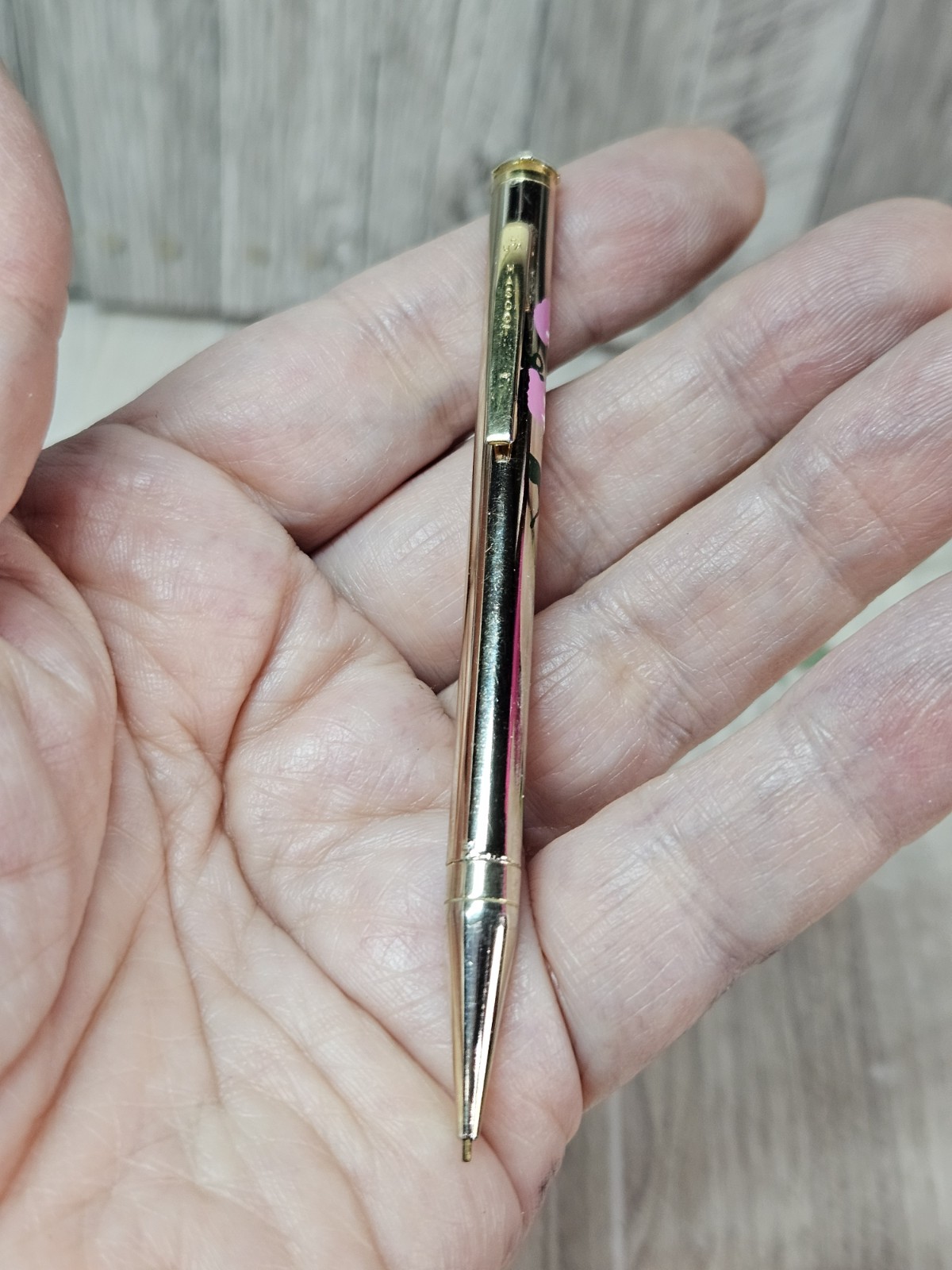 Vintage USA Hand Painted Flower of the Month Mini Mechanical Pencil Gold Tone…