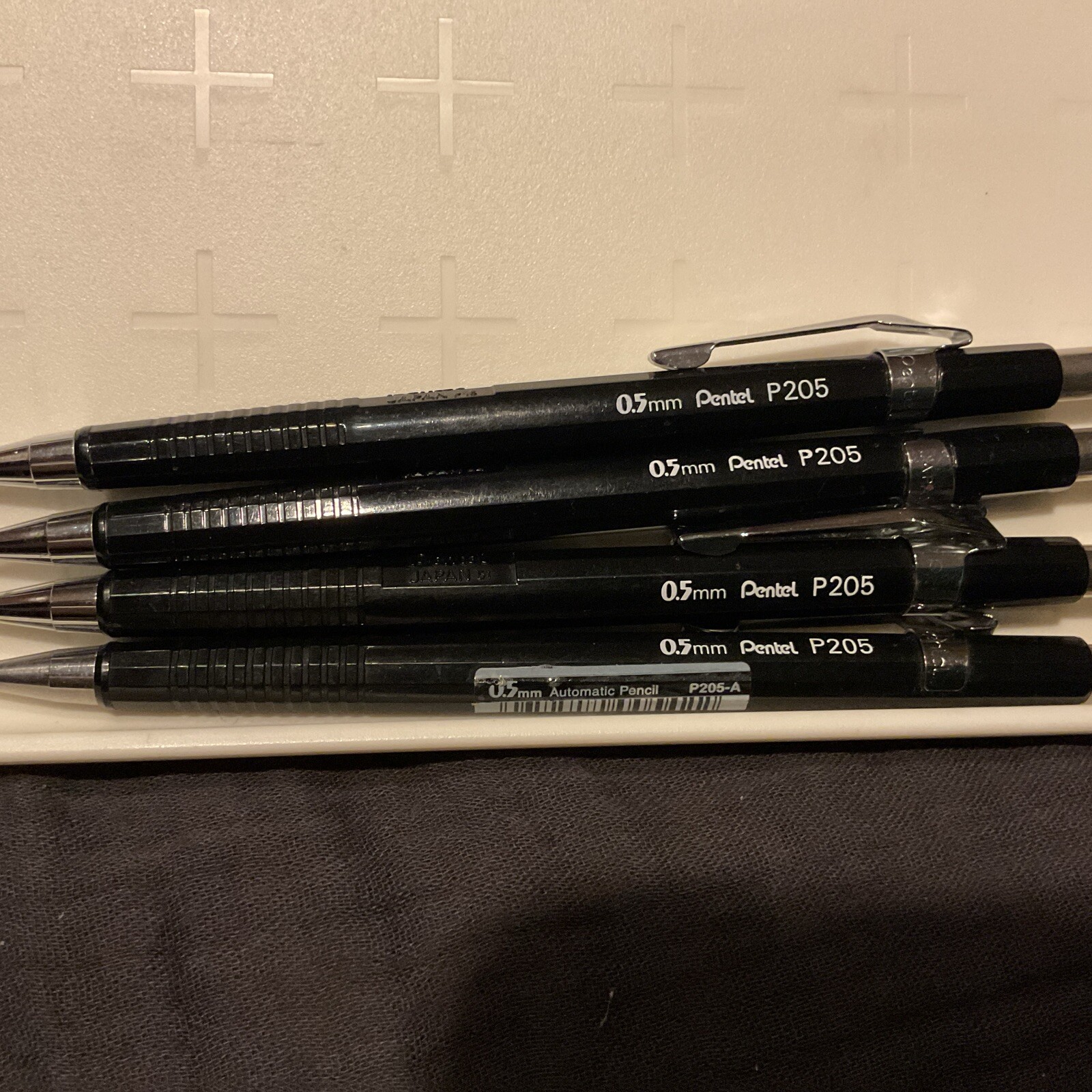 Pentel 4 MECHANICAL PENCILS P205 Black Body Pocket Clip 0.5mm Japan Ref39