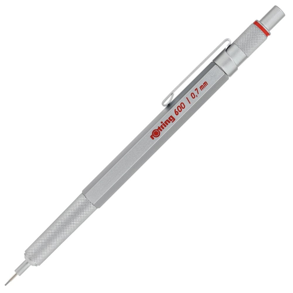 rOtring 600 Series Mechanical Pencil Silver Body 0.7mm Knurled Grip Pack of 1