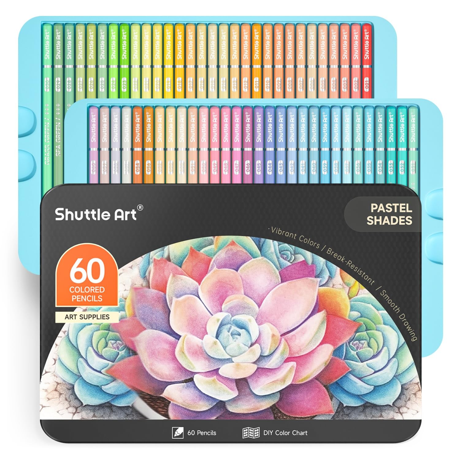 Shuttle Art 60 Pastel Colored Pencils, 1 Count (Pack of 60), 60 Colors