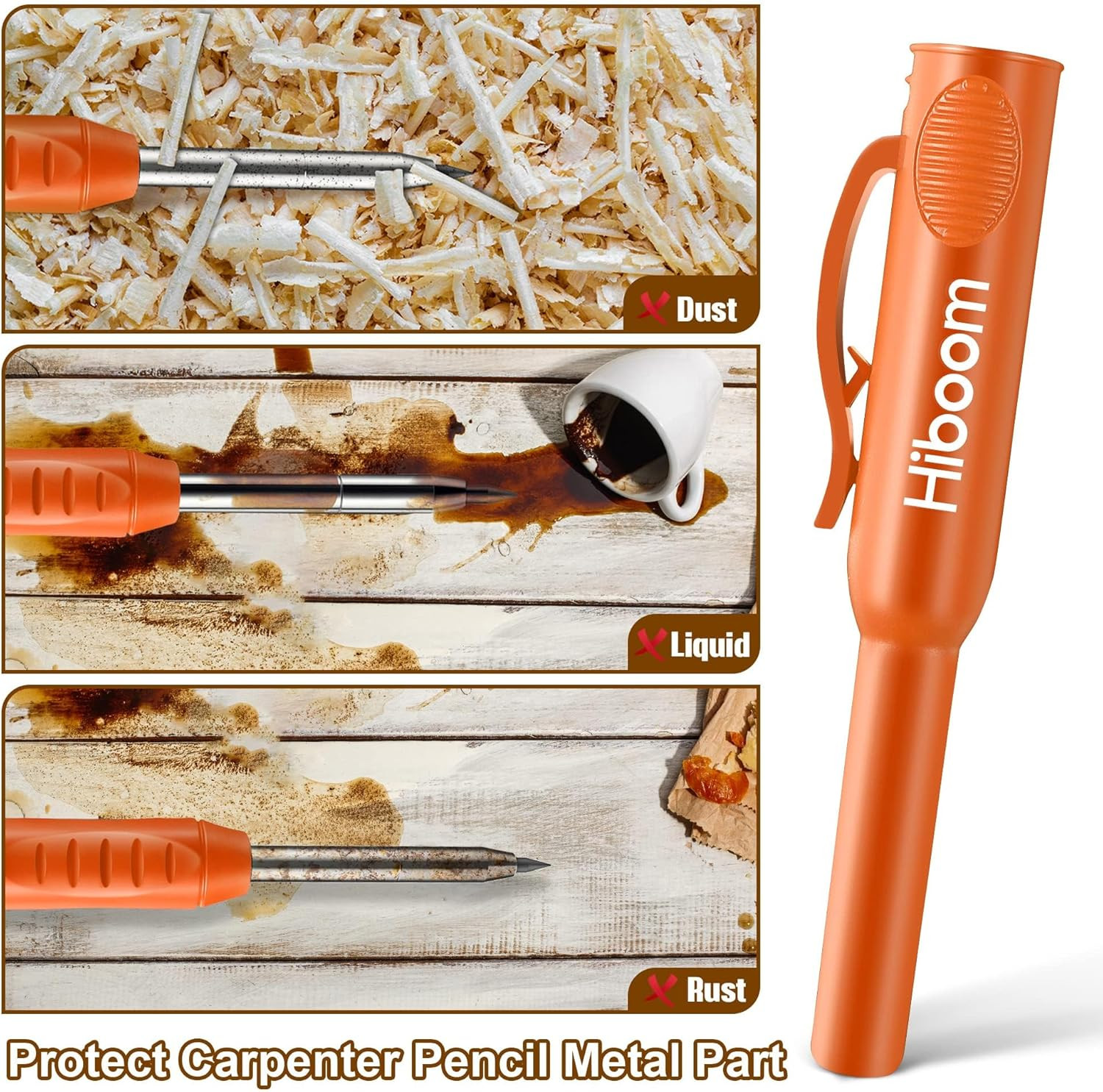 2 Pack Solid Carpenter Pencils with Pencil Cap and 18 Refills, Long Nose Deep Ho