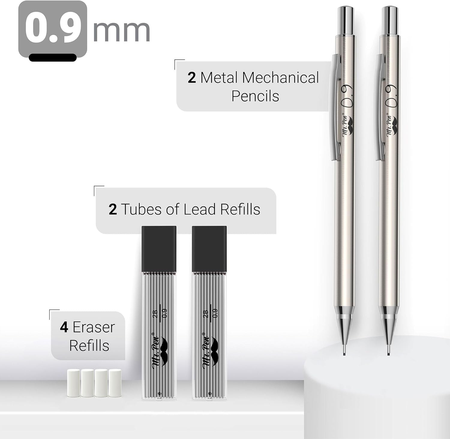 – Metal Mechanical Pencils, 0.9Mm, 2 Pack, Lead Pencil, Mechanical Pencil Metal