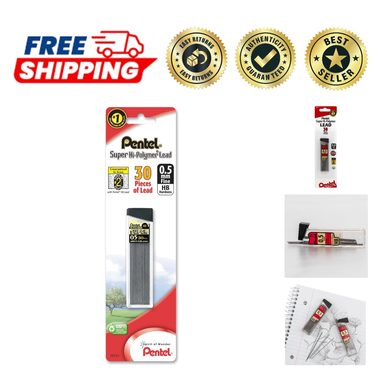 30 Pack Super Hi-Polymer HB Lead Refill 0.5mm – Smooth Writing Guaranteed