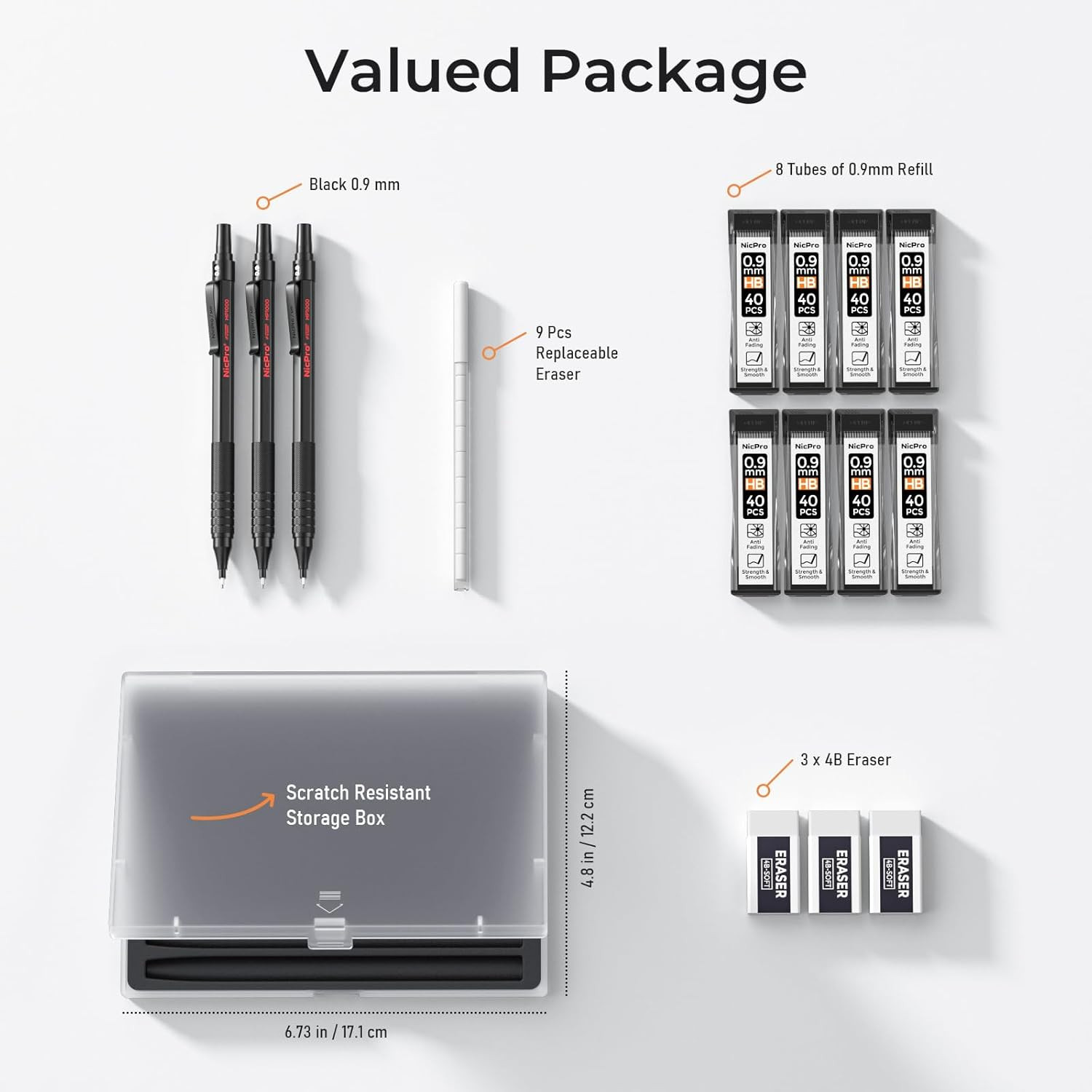0.9 Metal Mechanical Pencil Set with Case, 3PCS Black MP1000 0.9Mm Drafting Penc