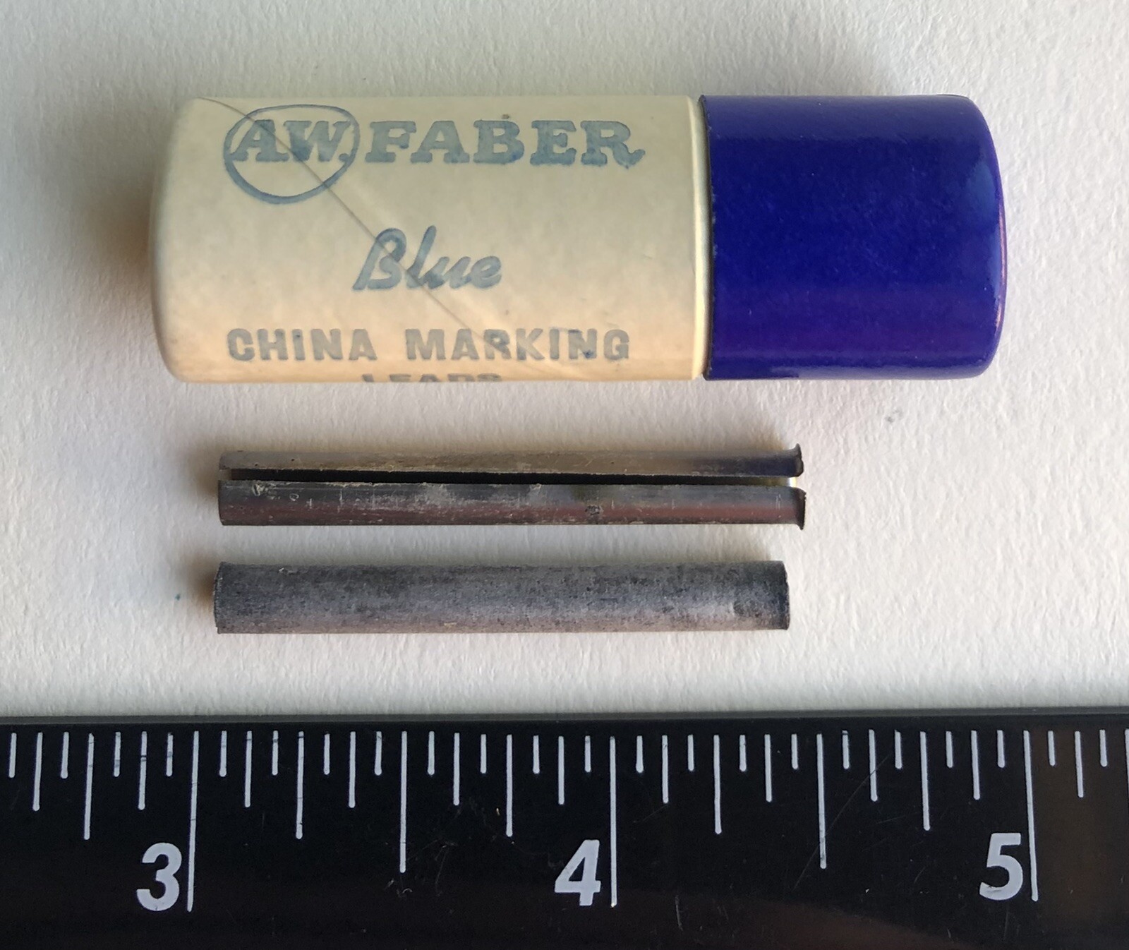 Vintage A. W. Faber Blue China Marking 4mm Leads NOS 6 Per Tube Extra Holder USA