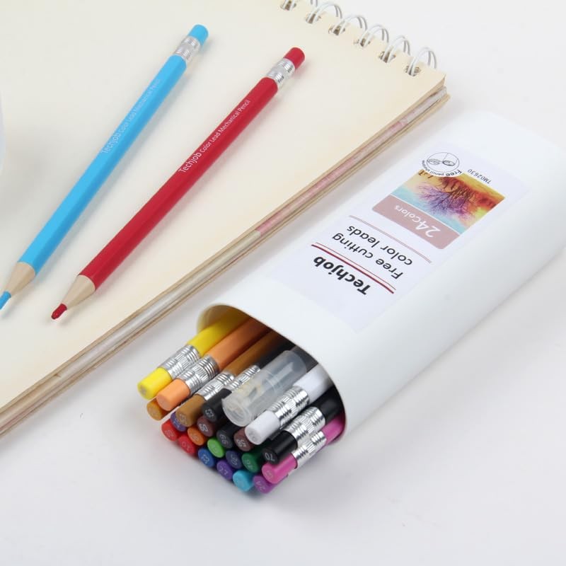 Colored Mechanical Pencil 2.6mm Drawing Pencils Sharpener Case 24 PCS