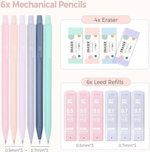 Cute Mechanical Pencils Set, 0.5mm & 0.7mm Mechanical Pencils, 360PCS HB Lead