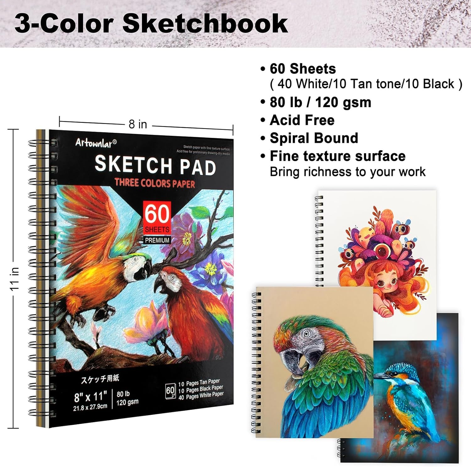 Artownlar 72 Pack Drawing Sketching Set with 8×11 Sketchbook | Pro Multicolor