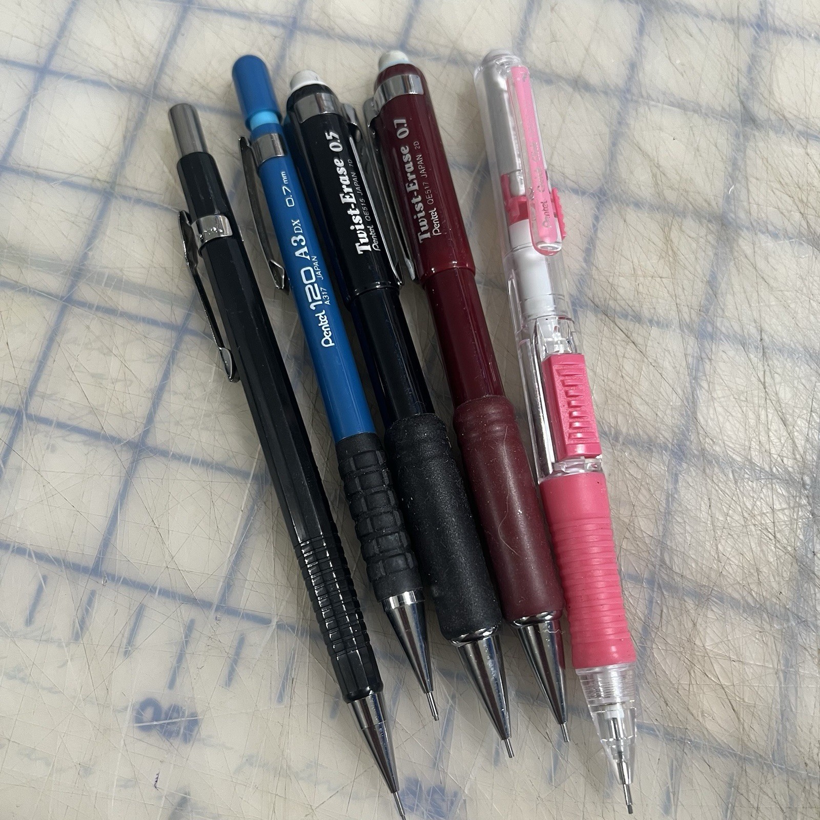 Vintage Pentel Mechanical Pencils Twist Erase Quick Click Pink P205 120 A3 Used