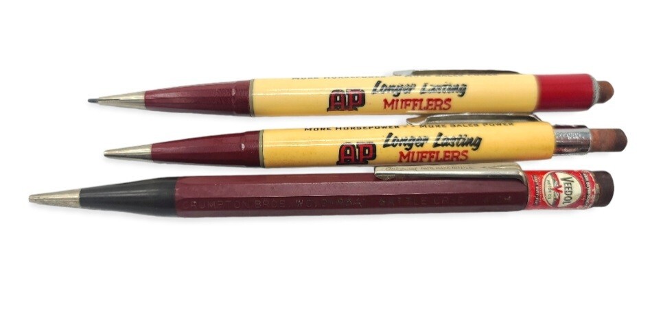 vintage advertising mechanical pencils gas & oil Veedol mufflers Battle Creek Mi