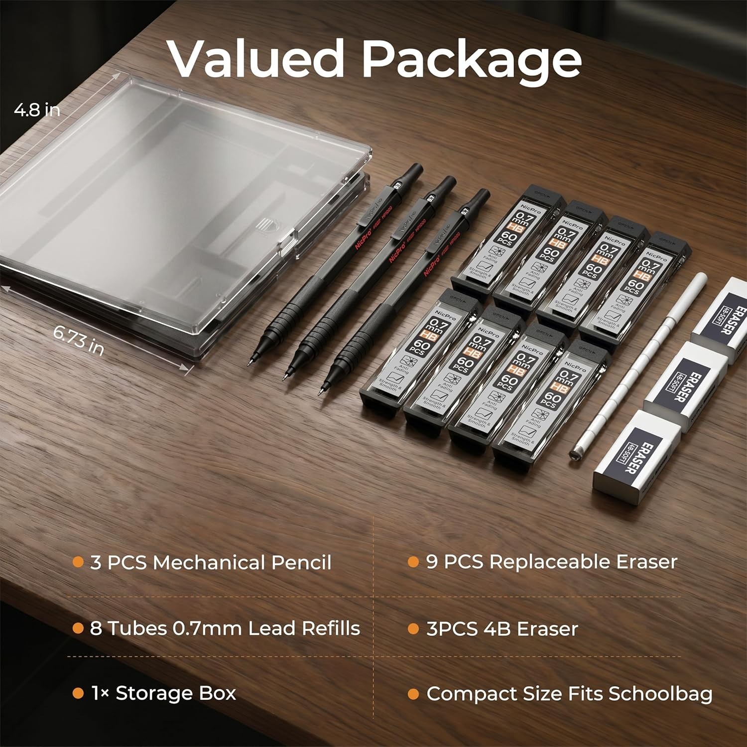 Durable 0.7mm Mechanical Pencil Set with 3 Erasers & 480 Lead Refills Included