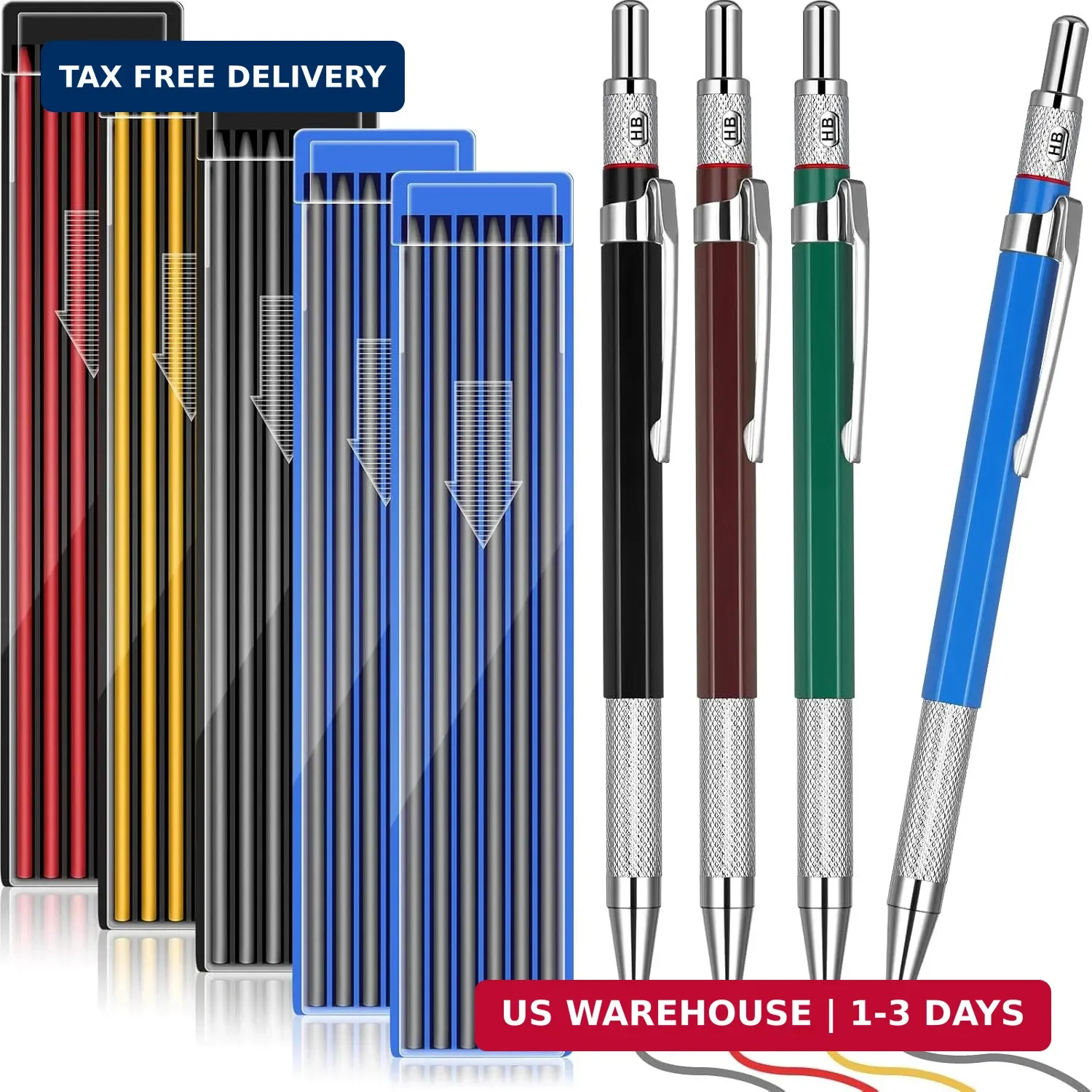 Nezyo 4 Pieces Welder Pencil with 60 Pieces Round Refills Mechanical Pencil Meta