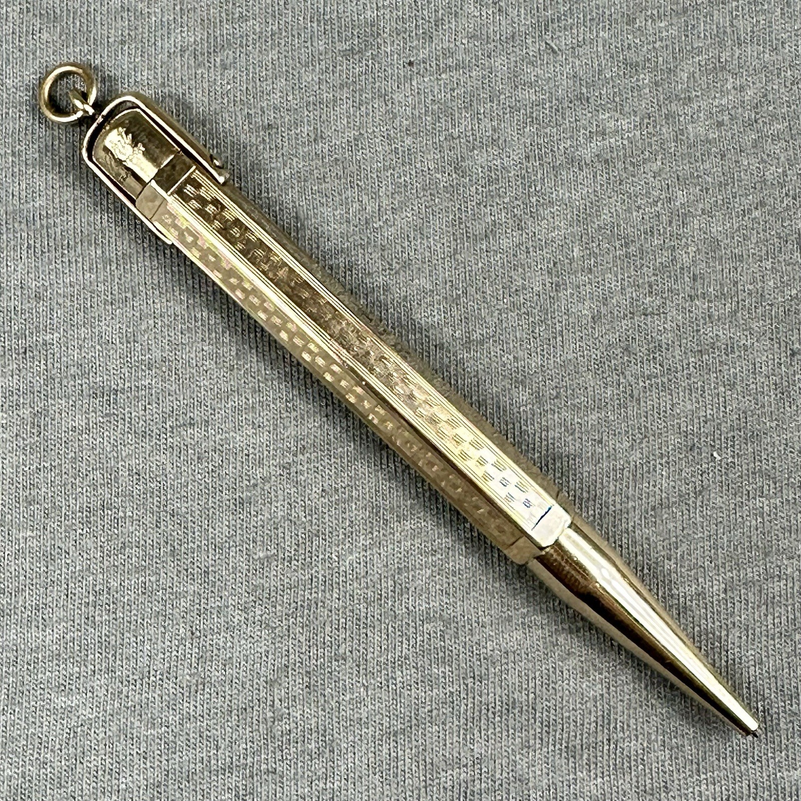 Mabie Todd & Co. Early Hexagonal Pencil Ring Top w/Bail Gold Filled Fyne Poynt