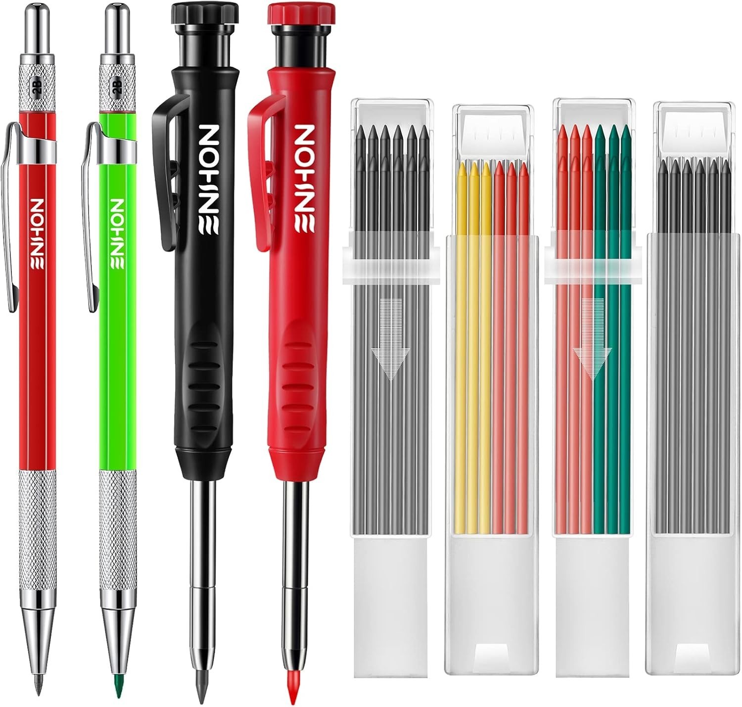 HeavyDuty Carpenter Pencils 4 Pack with 36 Refills Deep Hole Marker for Woodwor
