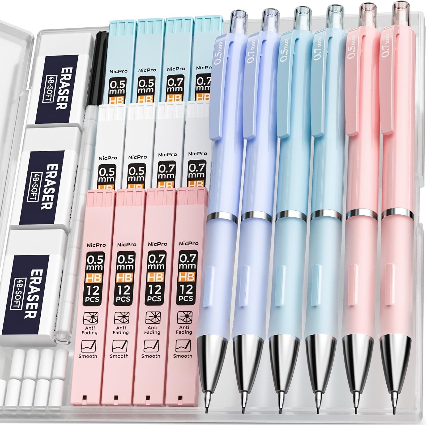 Mechanical Pencil Set with Soft Grip, Erasers, and Lead Refills Included