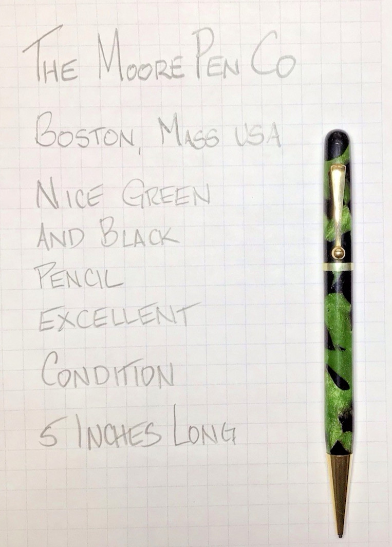 The Moore Pen Company Mechanical Pencil Green And Black Excellent Condition
