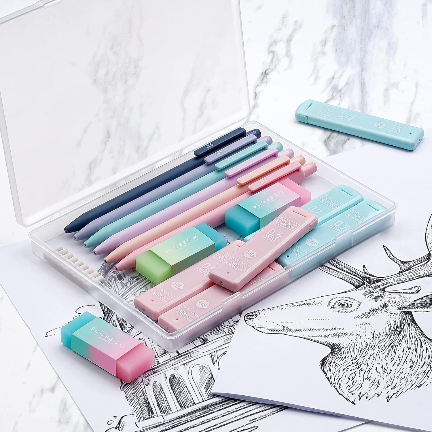 6 PCS Pastel Mechanical Pencils with Erasers