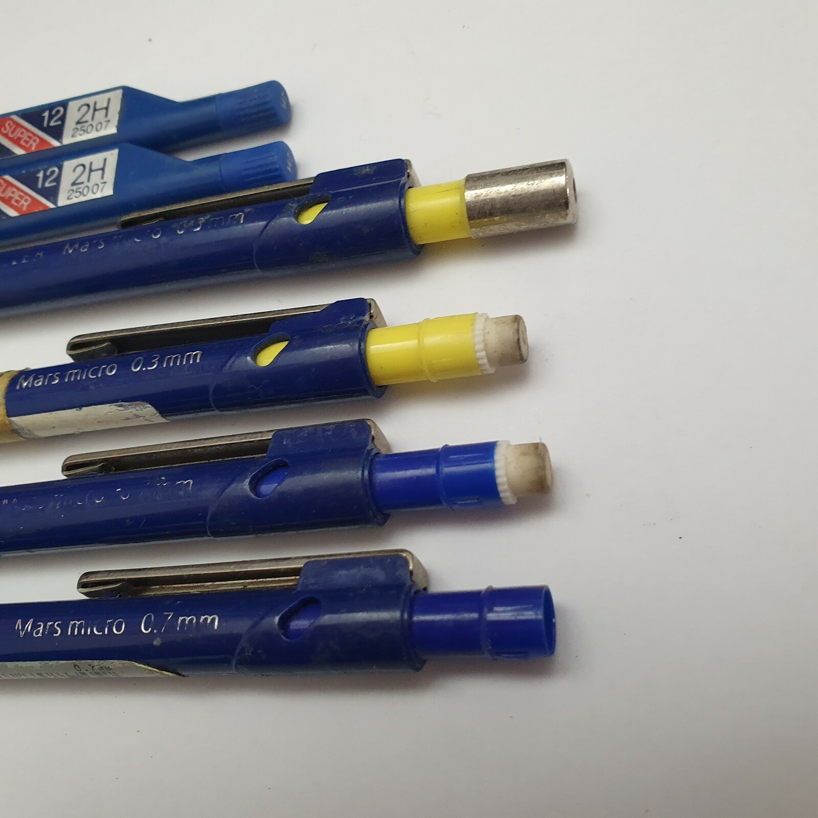 4 Used Mars Micro Pencils for PARTS – Very Used! + 2 refills