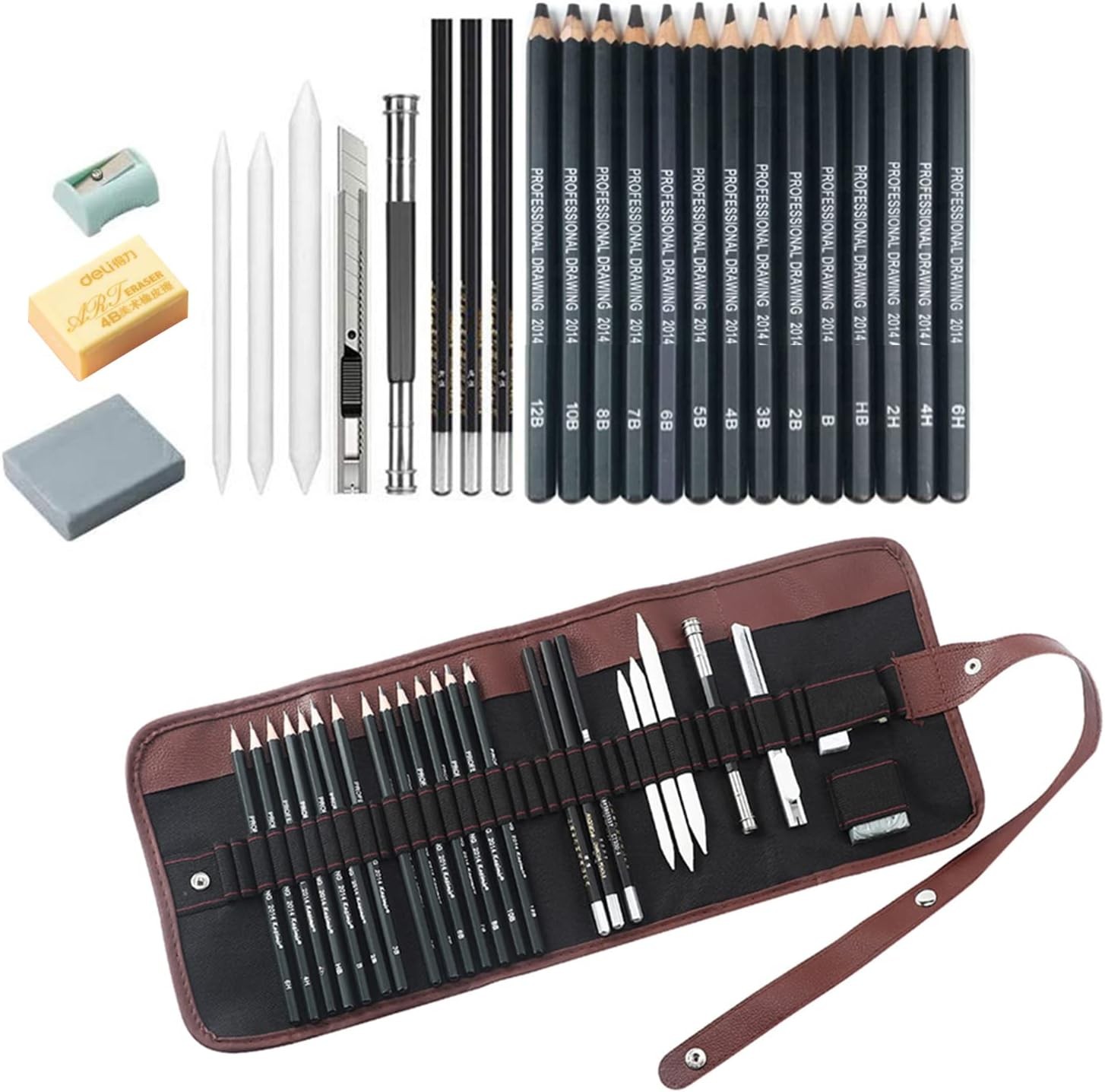 Drawing Pencils, 24pcs Sketching Pencils Set with Graphite 12B black