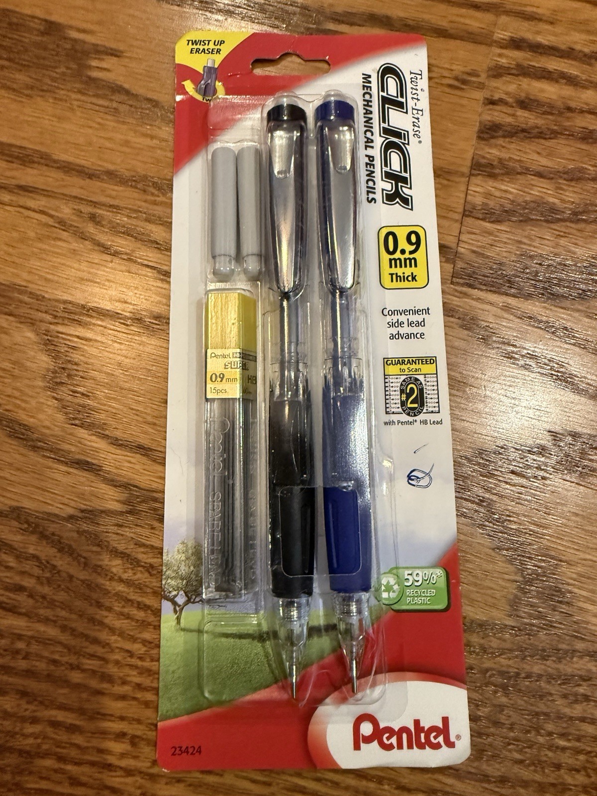 Pentel Twist Erase Pencils 2 Pack Assorted Colors Latex Free Grip 0.9mm Lead