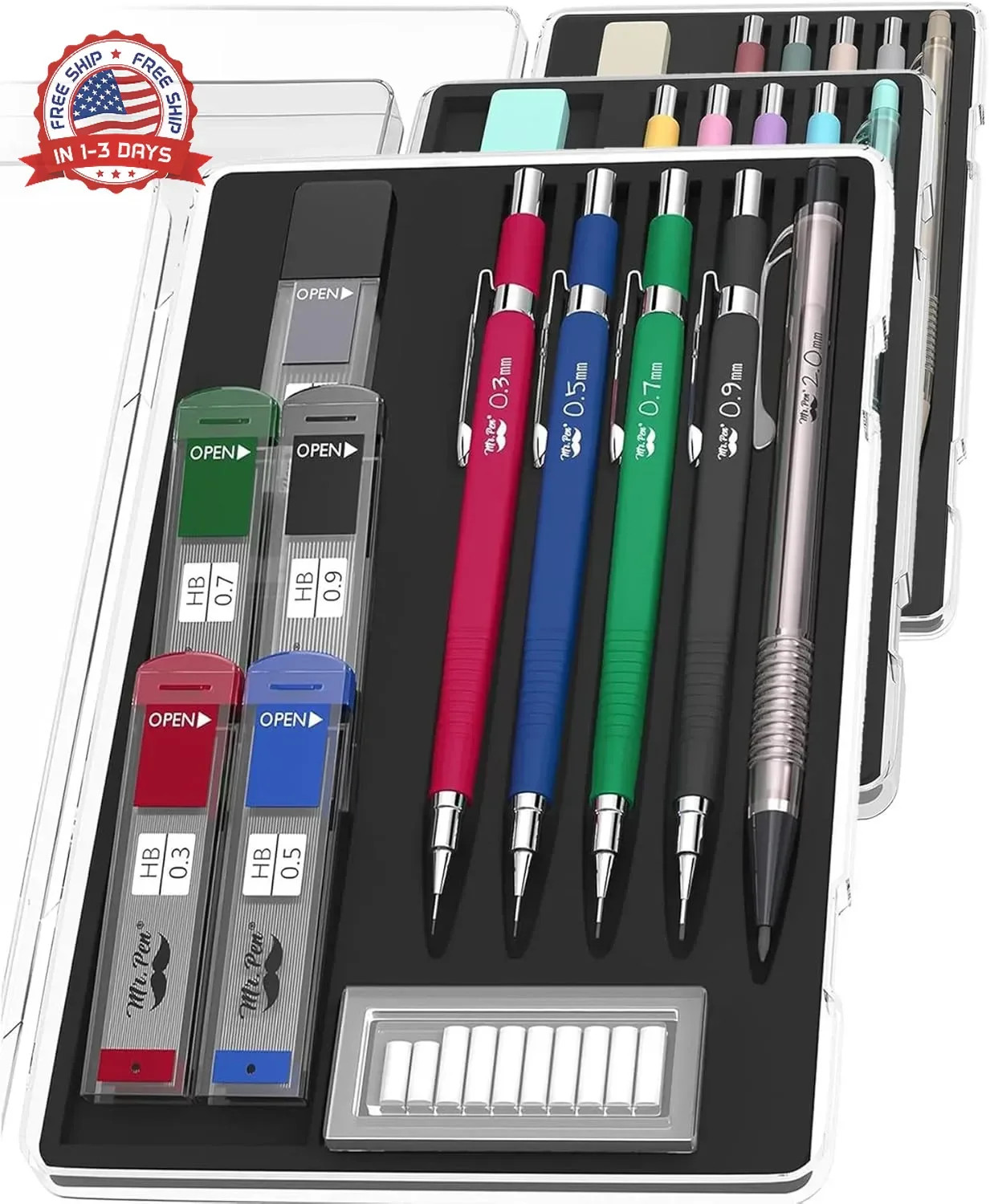 Mr. Pen- Art Mechanical Pencil Set, 5 Mechanical Pencils (0.3, 0.5, 0.7, 0.9, 2.