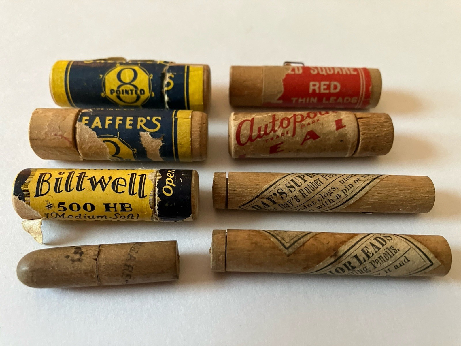 Vintage Lot 8 Mechnical Pencil Leads Wood Wooden Tubes w/ Some Leads