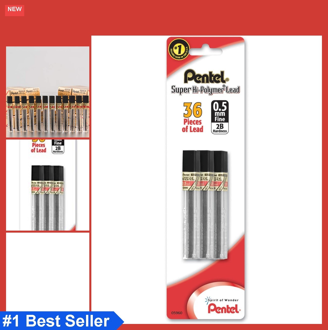 Lead Refill 0.5mm Fine 2B 36 Pieces Mechanical Pencil Super Hi-Polymer