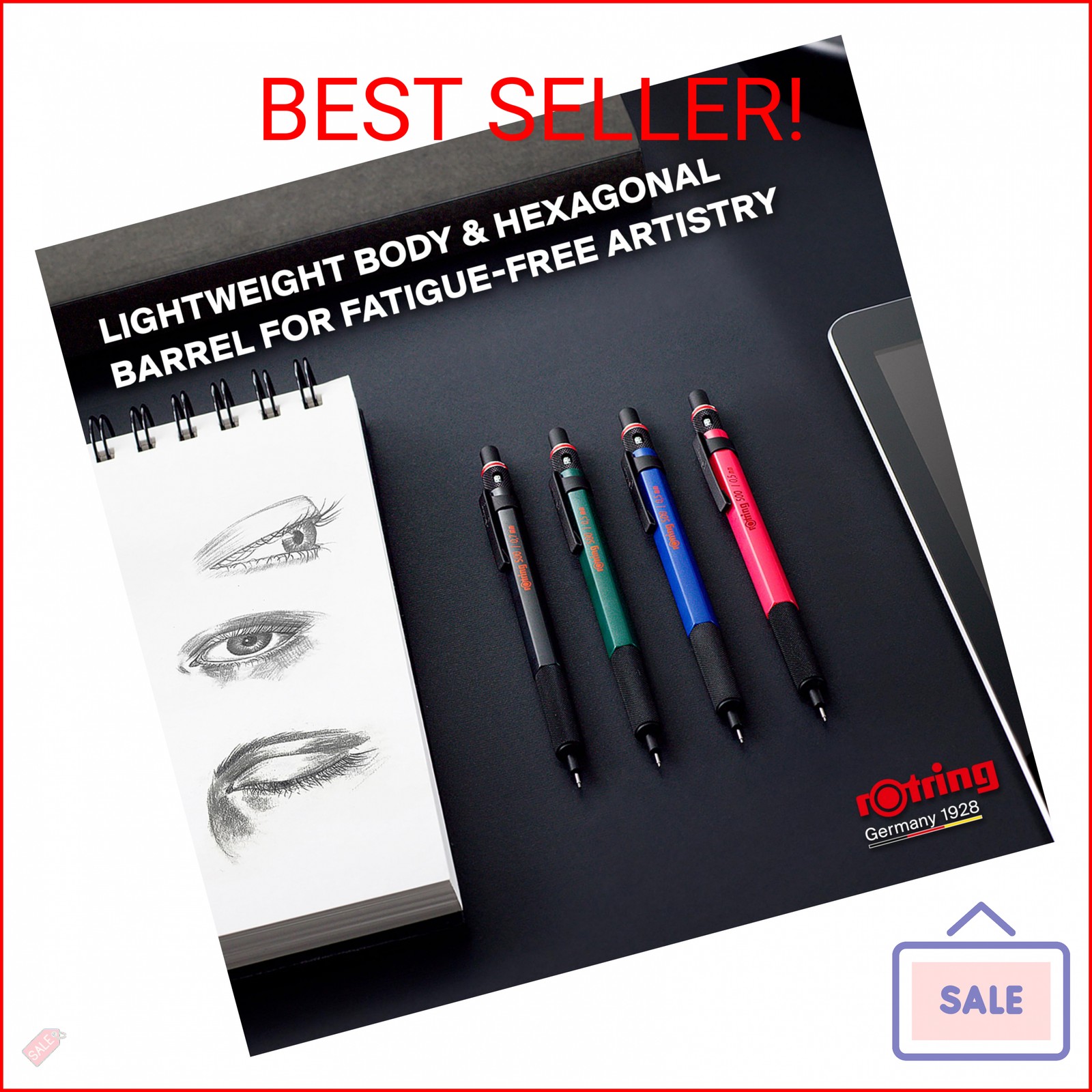 rOtring 500 Mechanical Pencil 0.5mm HB Lead Green hexagonal plastic barrel and n