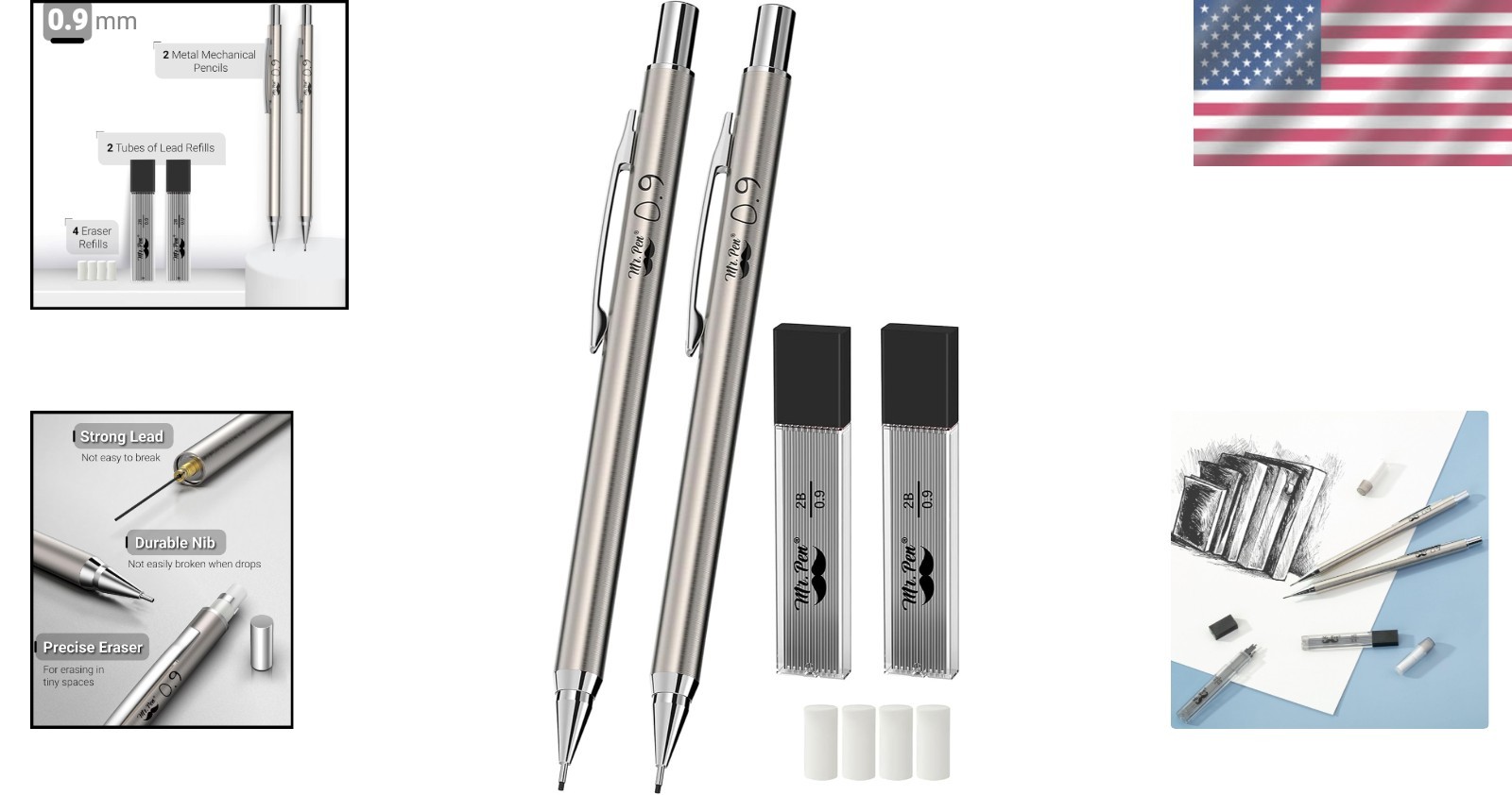 Refined Metal Mechanical Pencil Set – Ergonomic Design with Lead & Eraser Refill